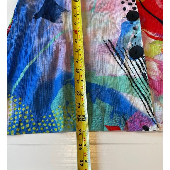 Ali Miles Colorful Abstract Print Artsy Top Pockets Button Front 3/4 Bell Sleeve - Picture 11 of 13